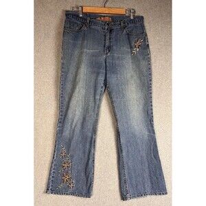 Zena Jeans Womens 14P Embroidered Flowers Bootcut Mom Heel Drag Blue Denim Pants